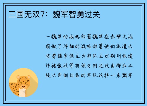 三国无双7：魏军智勇过关